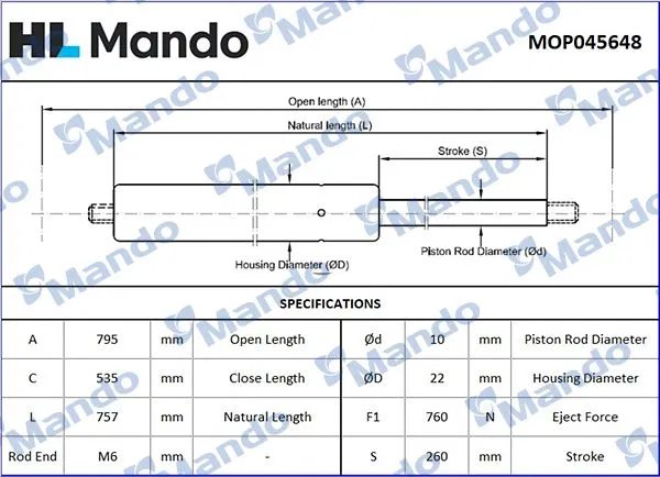 904503LD0A Gazlı Bagaj Amortısörü Ön Nissan | MOP045648 MANDO