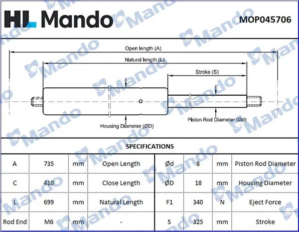 0132685 Gazlı Bagaj Amortısörü Opel | MOP045706 MANDO