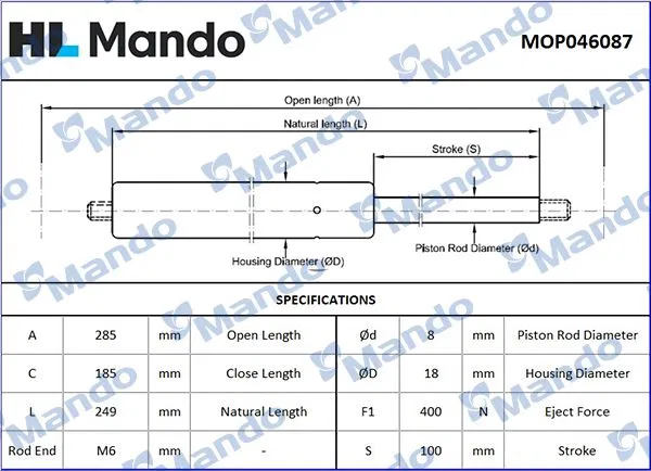 30784935 Gazlı Bagaj Amortısörü Ön Volvo | MOP046087 MANDO