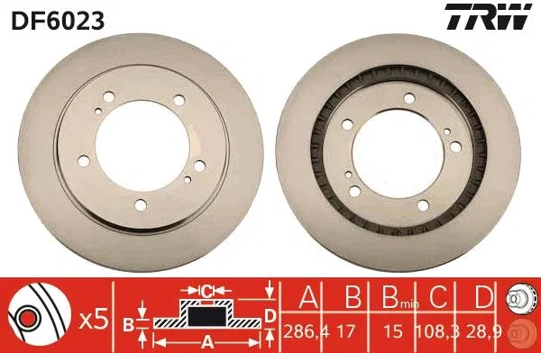 55211-65D00 Fren Diski Ön Hava Kanallı, Boyalı, 5 Bijon, 286 Mm Suzuki Grand Vitara 1.6 4X4 98-03 | DF6023 TRW