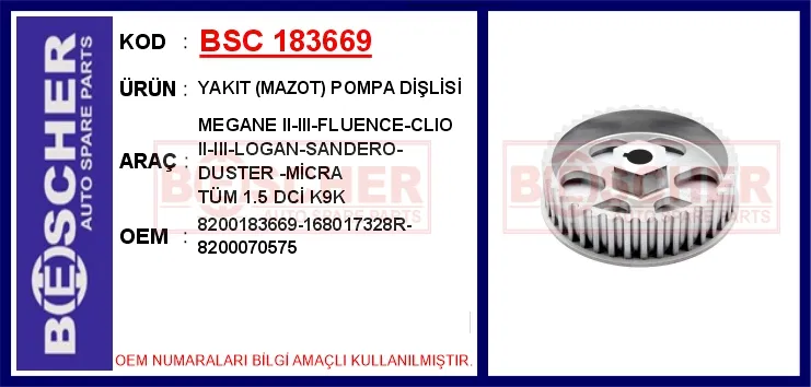 8200183669 Yakıt (Mazot) Pompa Dişlisi Megane II-III-Fluence | 183669 BESCHER