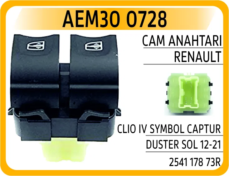 2541 178 73R Cam Anahtarı Renault Clio IV Symbol Dacıa Turuncu | 0728 AEM