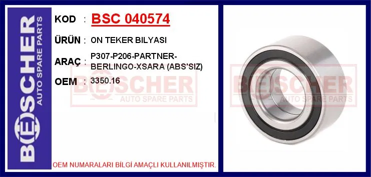 3350.16 Ön Teker Bilyası P307-P206-Partner-Berlingo-Xsara | 040574 BESCHER