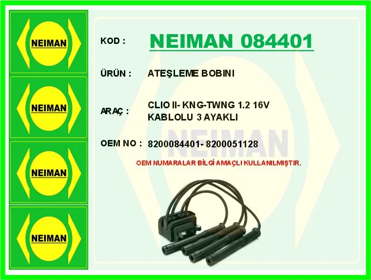 8200084401 Ateşleme Bobini Clio II- Kng-Twng 1.2 16V Kablolu | 084401 NEIMAN
