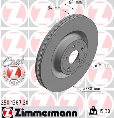 2032486 Fren Disk Ford USA Mustang | 250.1387.20 ZIMMERMANN