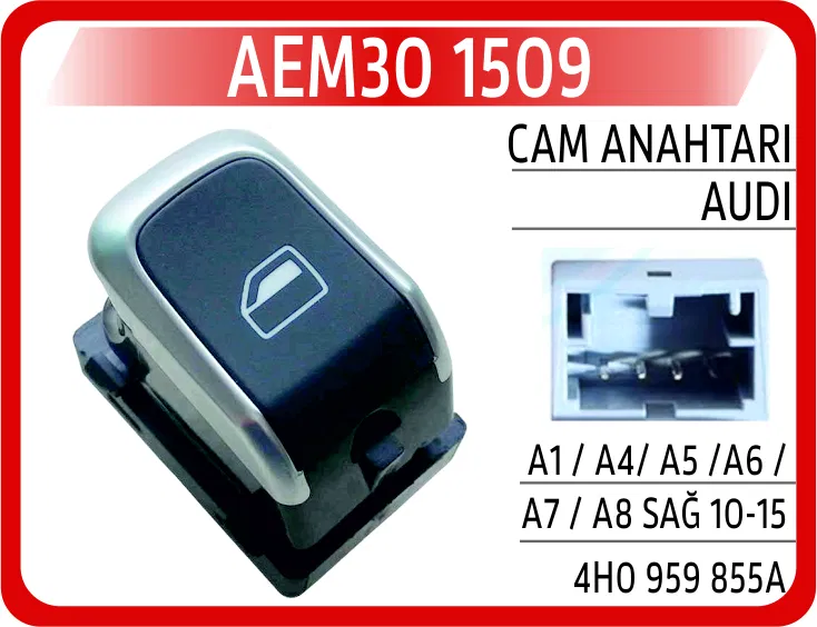 4H0959855A Cam Anahtarı Audi A1 / A4/ A5 /A6 /A7 / A8 Sağ 10- | 1509 AEM