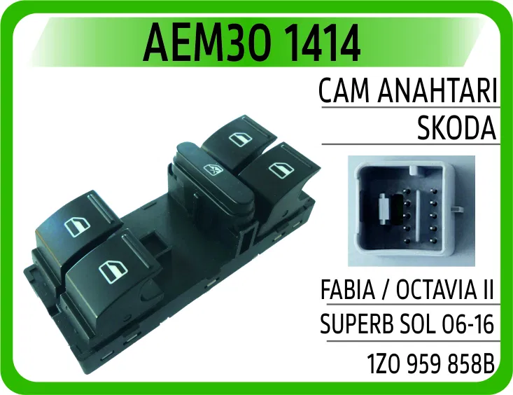 1Z0959858B Cam Anahtarı Skoda Fabia / Octavia II / Superb Sol | 1414 AEM