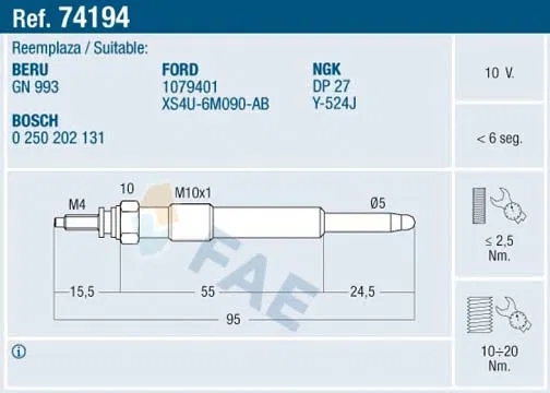 XS4U6M090AB Kizdirma Bujisi Fiesta IV-FOCUS-FOCUS II-CONNECT-C | 74194 FAE