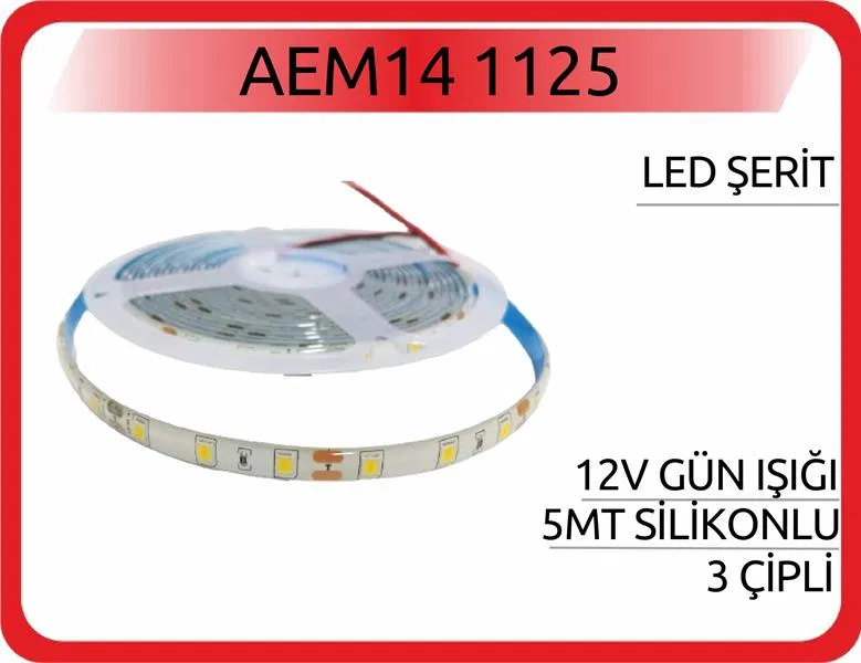 Led Şerit 12V Gün Işığı 5 Mt Silikonlu 3 Çipli | AEM14-1125 AEM
