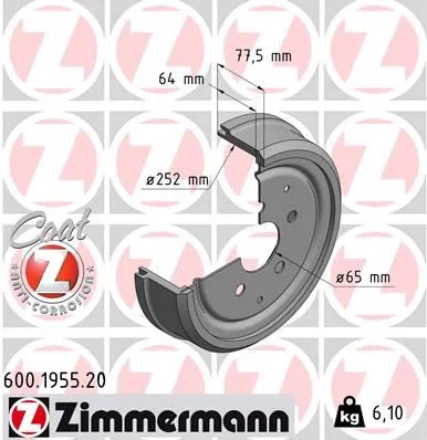 211609615 Fren Disk DB4080 VW Transporter T2 | 600.1955.20 ZIMMERMANN