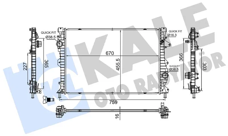 LR075360 Su Radyatörü Land Rover Discovery Sport (L550) 2.0D TD4 4X4 19-, Range Rover Evoque (L538) 2.0D 4X4 15-19 (MT/AT) 16MM Brazıng | 364330 KALE