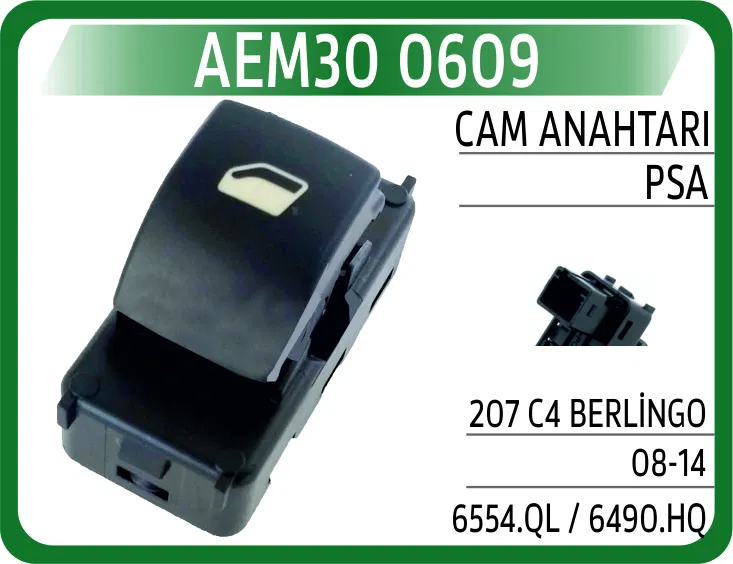 6554.QL Cam Açma Anahtarı (Tekli) Peugeot P207-Partner | 0609 AEM