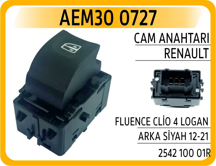 254210001R Cam Anahtarı Renault Fluence Clio 4 Logan Arka Siy | 0727 AEM