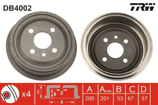 5 68 057 Fren Kampanası Arka Opel Vectra A 1.6 İ 88-95, Astra F 1.6 İ 92-98, 1.8 İ 92-98 | DB4002 TRW