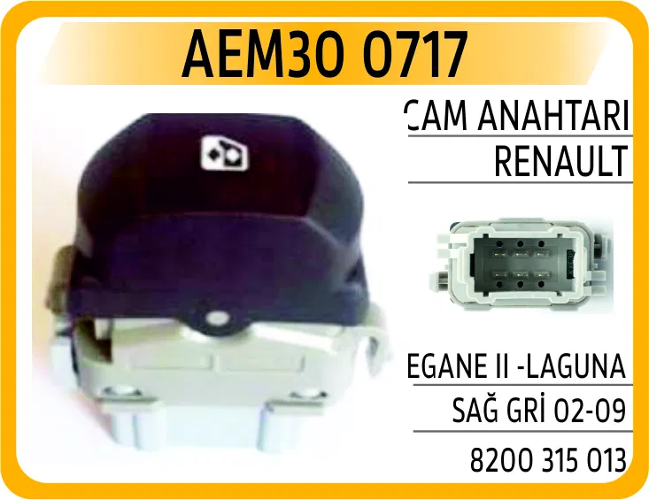 8200315013 Cam Anahtarı Renault Megane II -Laguna Sağ Gri 02- | 0717 AEM