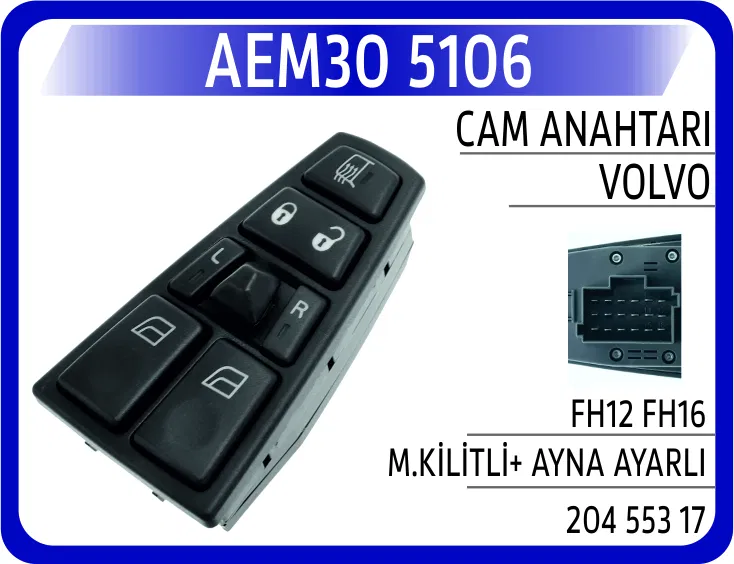 20455317 Cam Anahtarı Volvo FH12 FH16 M.KİLİTLİ+ Ayna Ayarl | 5106 AEM