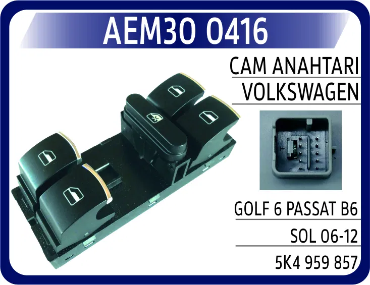 5K4959857 Cam Anahtarı VW Golf 6 Passat B6 Sol 06-12 | 0416 AEM