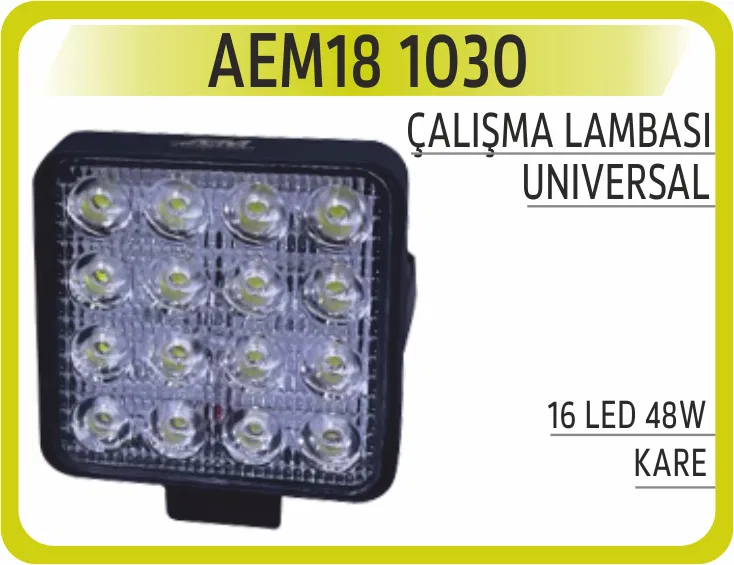 Çalışma Lambası 16 Led Kare 48W 40mm | AEM18-1030 AEM
