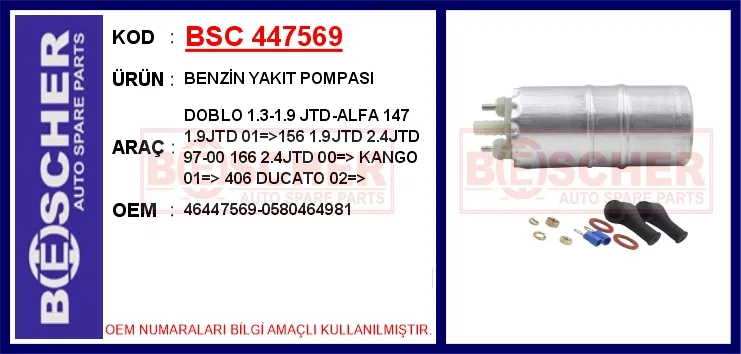 46447569 Benzin Yakıt Pompası Doblo 1.3-1.9 JTD-ALFA 147 1 | BESCHER