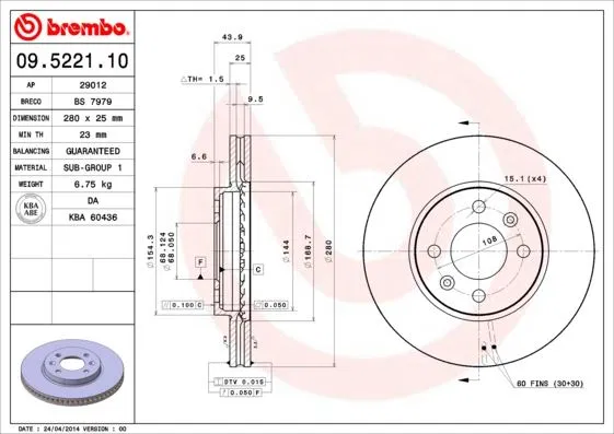 4002143 Fren Diski On Standard Saab | 09522110 BREMBO