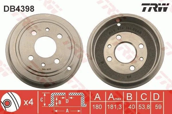 0000051900803 Fren Kampanası Arka Aks Fiat 500 (312)-500 C (312) | DB4398 TRW