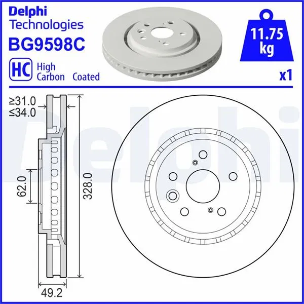 4351278020 Fren Diski (Tekli Paket) - Boyalı Delikli Lexus Nx | BG9598C DELPHI
