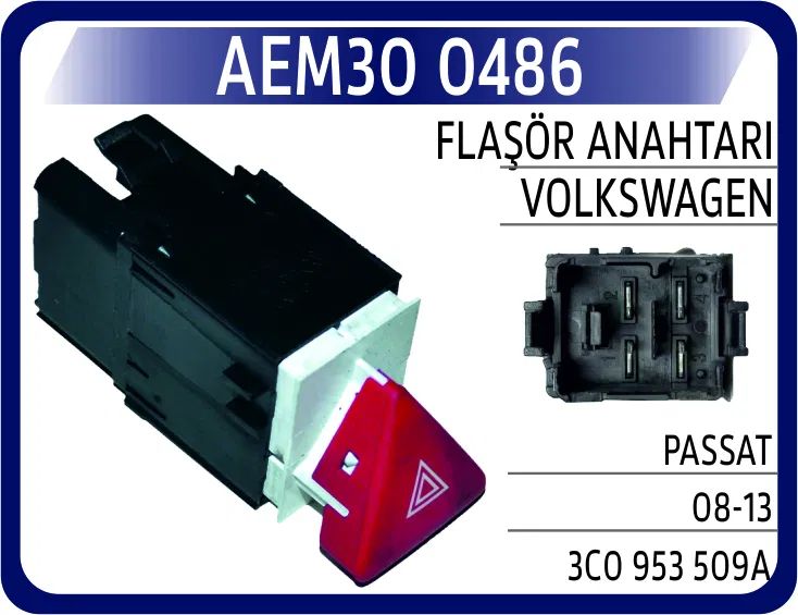 3C0953509A Flaşör Anahtarı VW Passat 08-13 | 0486 AEM