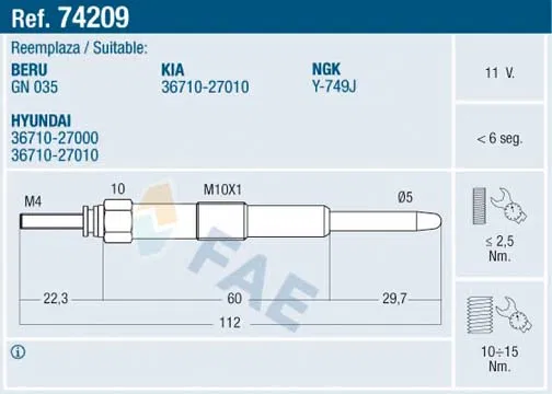 3671027000 Kizdirma Bujisi Hyundai Matrix | 74209 FAE