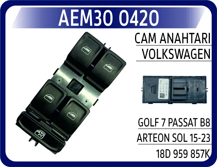 18D959857K Cam Anahtarı VW Golf 7 Passat B8 Arteon Sol 15-23 | 0420 AEM