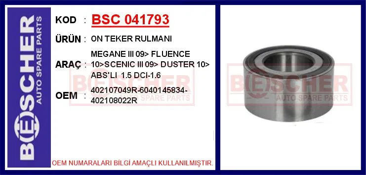 402107049R On Teker Rulmanı Megane III 09- Fluence 10- S | 041793 BESCHER