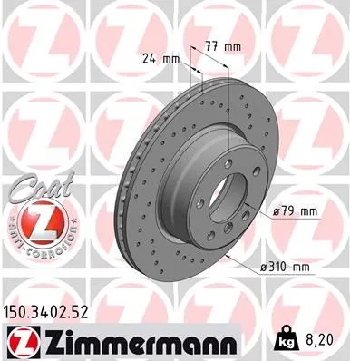 34116864059 Fren Diski Ön BMW E60 E61 E63 E64 Delikli | 150.3402.52 ZIMMERMANN