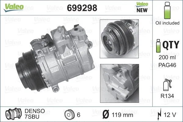 A0002307011 Klima Kompresoru Mercedes W202 93/00 S202 96/01 C208 97/02 W210 95/00 Vito 638 97/03 Sprinter 95/00 | 699298 VALEO