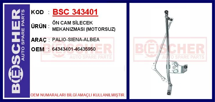 64343401 Ön Cam Silecek Mekanizması (Motorsuz) Palio-Siena | 343401 BESCHER