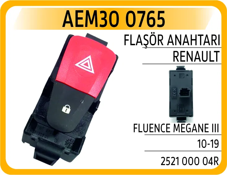 252100004R Flaşör Anahtarı Renault Fluence Megane III 10-19 | 0765 AEM
