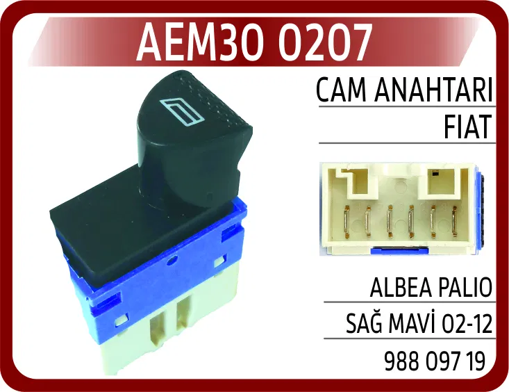 98809719 Cam Anahtarı Fiat Albea Palio Sağ Mavi 02-12 | 0207 AEM