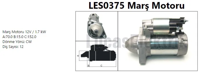 A0061514501 Marş Motoru (12V 1.7kW 12 Dış) Mercedes W204 X204 | LES0375 LUCAS