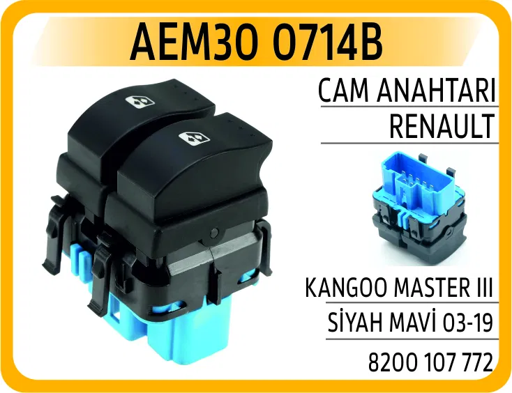 8200108269 Cam Anahtarı Renault Kangoo-Master III Siyah-Mavi | 0714B AEM