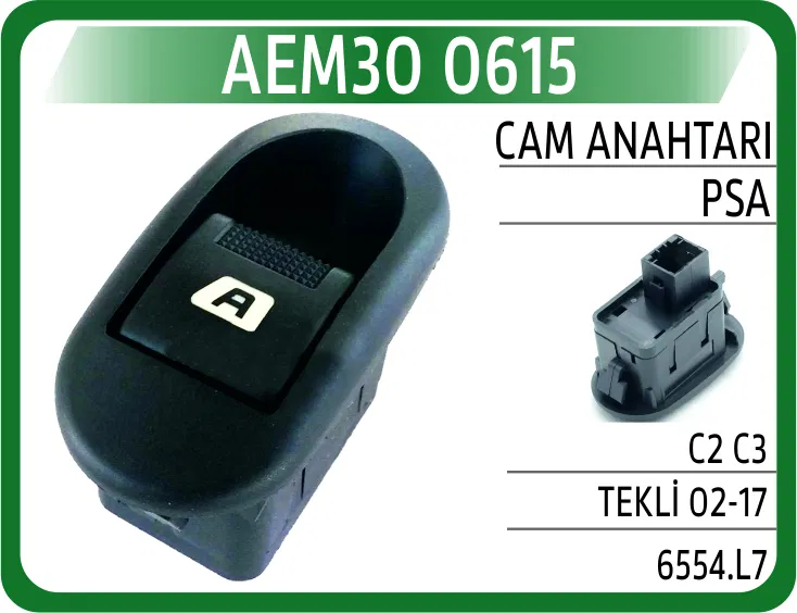 6554.L7 Cam Açma Anahtarı Ön Citroen C2-C3-Peugeot P1007 | 0615 AEM