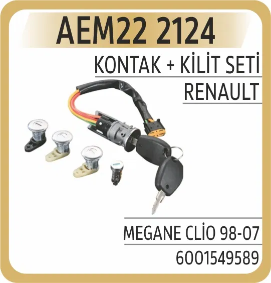 6001549589 Kontak + Kilit Seti Megane Clio 98-07 | 2124 AEM