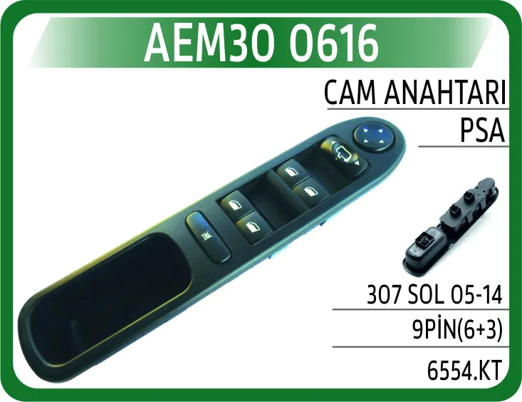 6554KT Cam Anahtarı PSA 307 Sol 05-14 9PİN(6+3) | 0616 AEM
