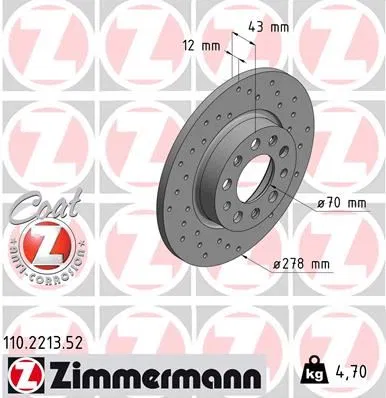 46843610 Arka Fren Aynası Fren Diski Türü Delinmiş/Dolu Alfa Romeo 159 05- Giulietta | 110.2213.52 ZIMMERMANN