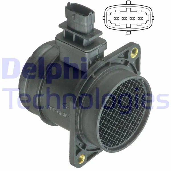55183650 Hava Kütle Ölçer (Debimetre) Alfa Romeo 147 1.9 Jtdm 8V 05-10, Gt 1.9 Jtd 03-10, Mito 1.3 09-18, Fiat 500 1.3 D 07-, Bravo II 1.9 D 07-14, Do | AF10403-12B1 DELPHI