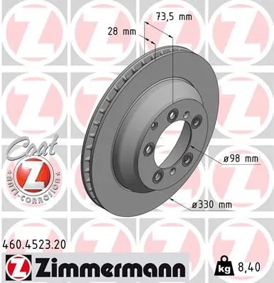 9Y0615601A Fren Disk Arka Porsche Cayenne 2017- 330 mm | 460.4523.20 ZIMMERMANN