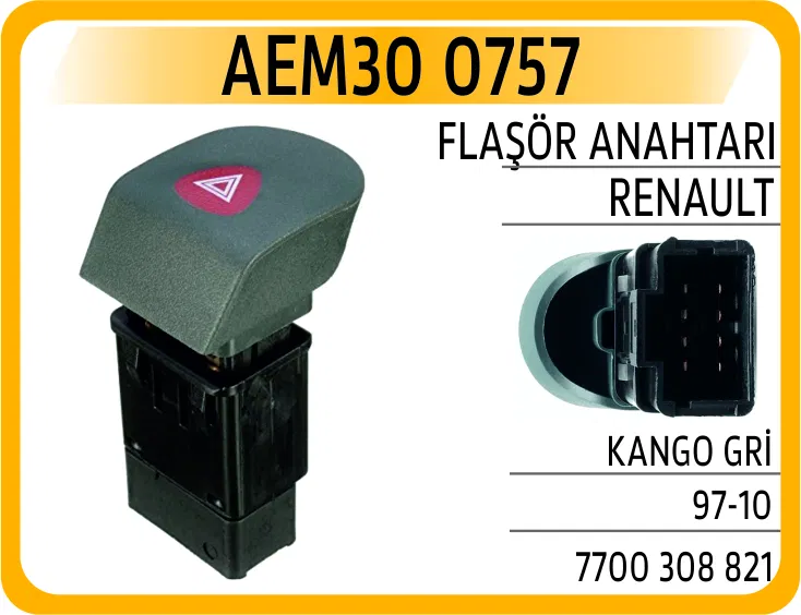 7700308821 Flaşör Anahtarı Renault Kango Gri 97-10 | 0757 AEM