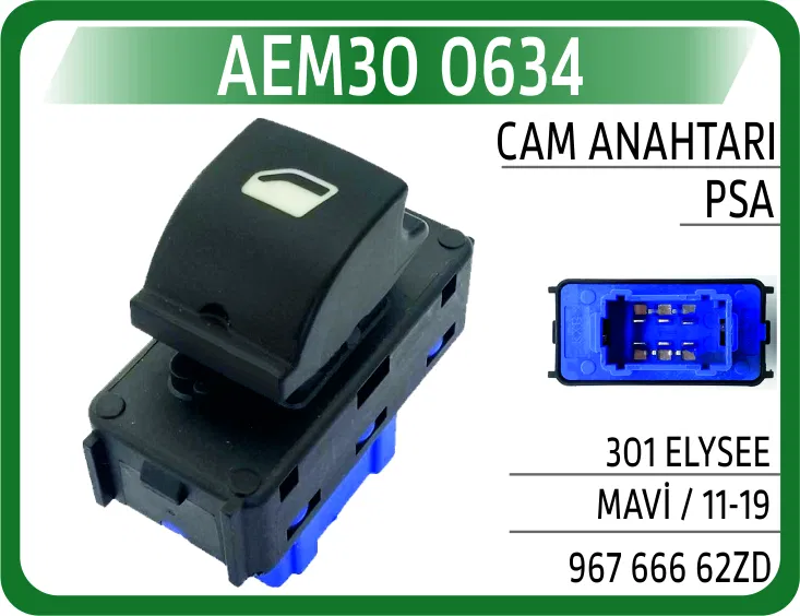 96766662ZD Cam Açma Düğmesi (Anahtarı) Arka Sağ-Sol Peugeot | 0634 AEM