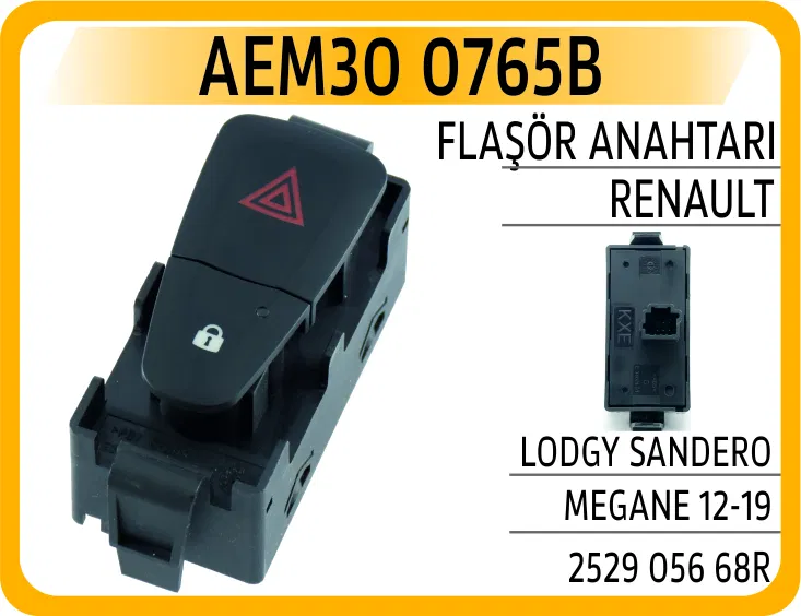 252905668R Flaşör Anahtarı Renault Lodgy Sandero Megane 12-19 | 0765B AEM