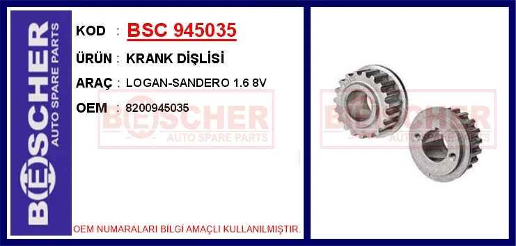 8200945035 Krank Dişlisi Logan-Sandero 1.6 8V | 945035 BESCHER