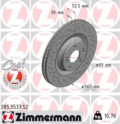 51712-S0100 Fren Disk (Delikli) Hyundai i30 | 285.3537.52 ZIMMERMANN