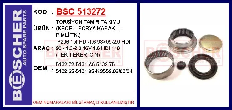Torsiyon Tamir TAKIMUKEÇELİ-PORYA KAPAKLI-PİMLİ T | 5132.72 BESCHER