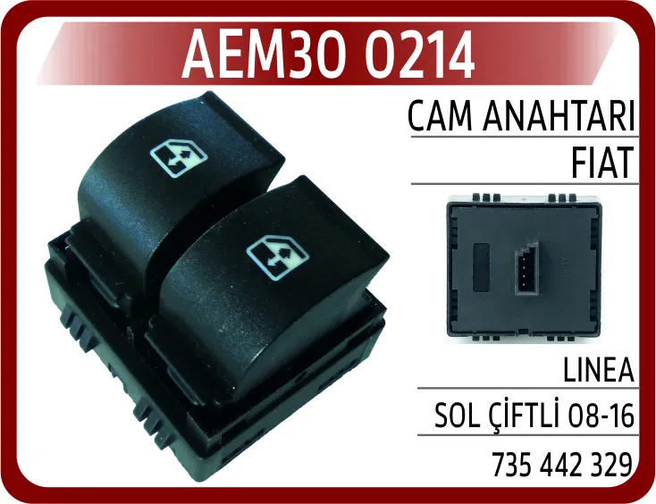 735442329 Cam Anahtarı Fiat Linea Sol Çiftli 08-16 | 0214 AEM